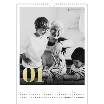 A3 Photo Calendar — Large glitter numbers
