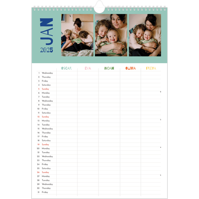A3 Family Planner — Fun colourful you Planner - Family of 5 [January]