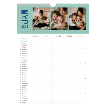 A3 Photo Calendar — Fun colourful you Planner - Family of 5