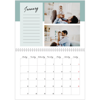 A4 Double Photo Calendar — List Calendar