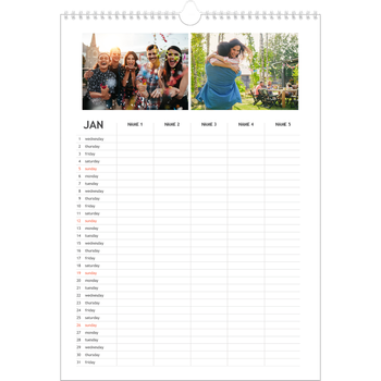 A3 Photo Calendar — Simple Planner - Family of 5