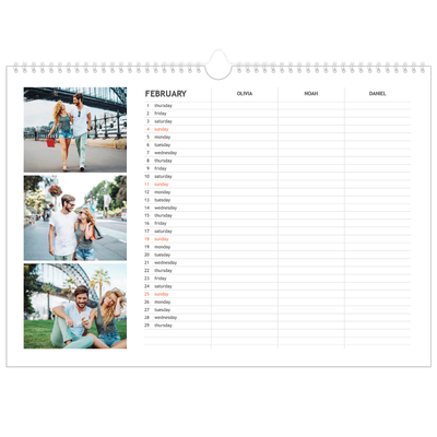 Family Planners A3 Landscape — Simple Planner - Family of 3 [February]