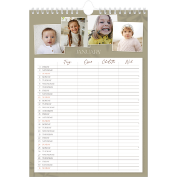 A4 Photo Calendar — Down to earth Planner - Family of 4