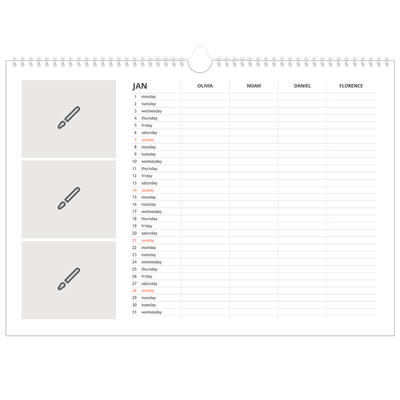 Family Planners A3 Landscape — Design your own planner - Family of 4 [January]