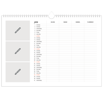 A3 Landscape Photo Calendar — Design your own planner - Family of 4