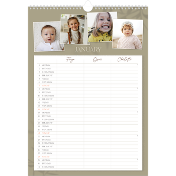A3 Photo Calendar — Down to earth Planner - Family of 3