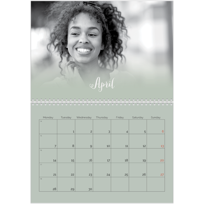 A4 Double Photo Calendar — Misty green [April]