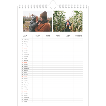 A4 Photo Calendar — Simple Planner - Family of 5