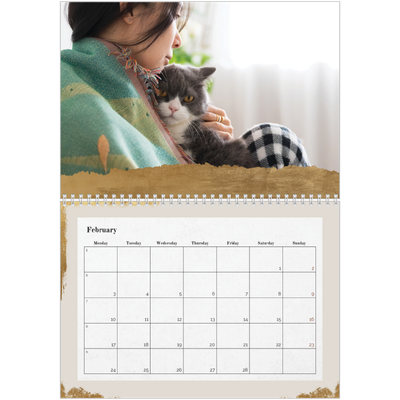 A4 Double Photo Calendar — Classic Gold [February]