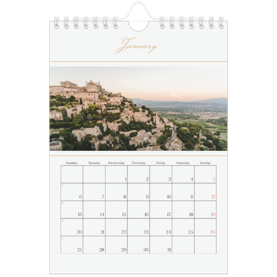 A5 Photo Calendar — Gold script banner [January]