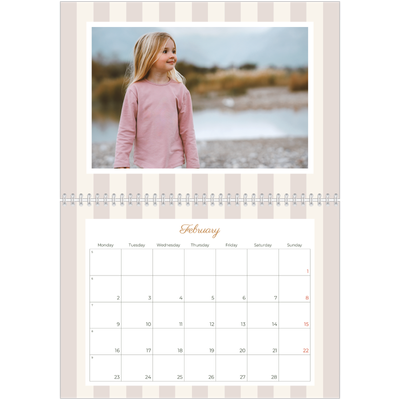 A4 Double Photo Calendar — Script and stripes [February]