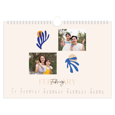 A4 Landscape Photo Calendar — Minimalist coral [February]