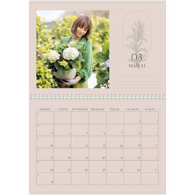 A4 Double Photo Calendar — Simple botanical [March]