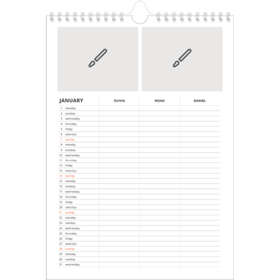 A4 Family Planner — Design your own planner - Family of 3 [January]