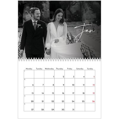 A4 Double Photo Calendar — Elegant script [January]