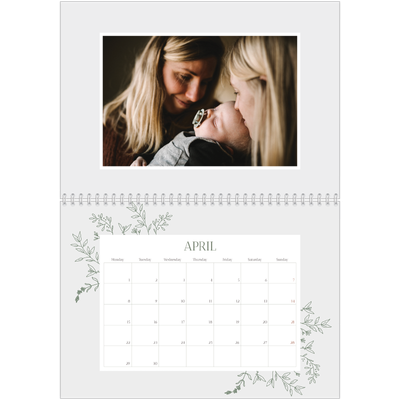 A4 Double Photo Calendar — Hand drawn flowers [April]