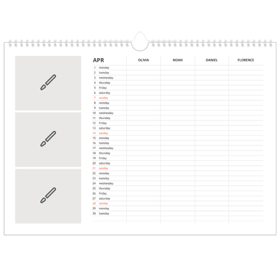 Family Planners A3 Landscape — Design your own planner - Family of 4 [April]