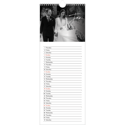 Slim Calendar  — Elegant script [January]