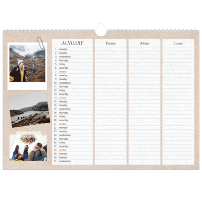 Family Planners A3 Landscape — Crafted Planner - Family of 3 [January]