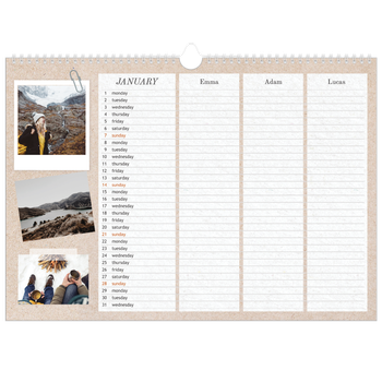 A3 Landscape Photo Calendar — Crafted Planner - Family of 3