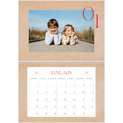 A4 Double Photo Calendar — Pops of red [January]