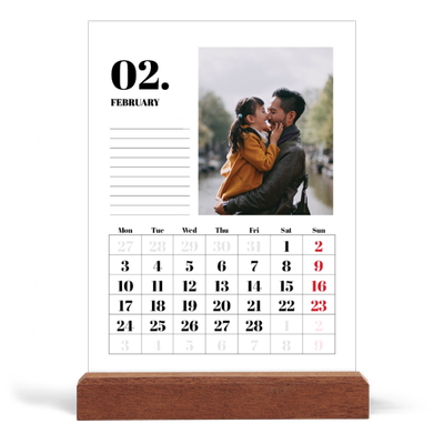 Easel Desk Calendar Portrait  — Serif and moments [February]