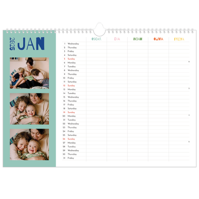 Family Planners A3 Landscape — Fun colourful you Planner - Family of 5 [January]