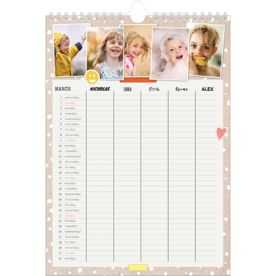 A4 Family Planner — Rustic Planner - Family of 5 [March]