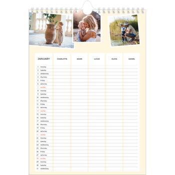 A4 Photo Calendar — Modern Planner - Family of 5