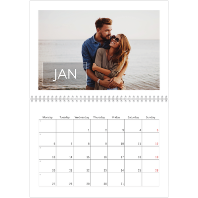 A4 Double Photo Calendar — Date box overlay [January]