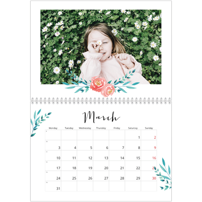 A4 Double Photo Calendar — Flower illustrations [March]