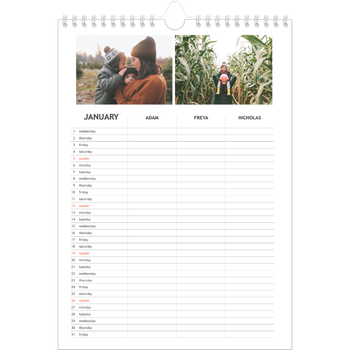 A4 Photo Calendar — Simple Planner - Family of 3