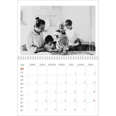 A4 Double Photo Calendar — Red highlights [January]