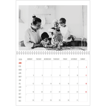 A4 Double Photo Calendar — Red highlights
