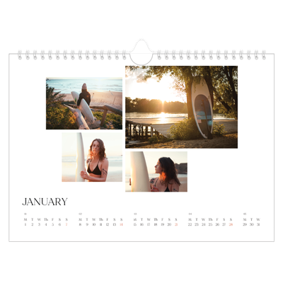 A4 Landscape Photo Calendar — Surfing sunsets [January]