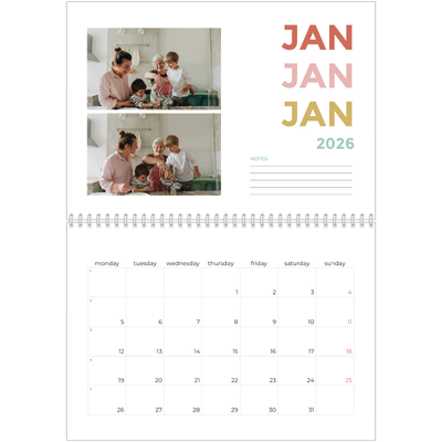 A4 Double Photo Calendar — Colourful type [January]