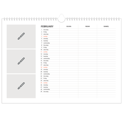 Family Planners A3 Landscape — Design your own planner - Family of 3 [February]