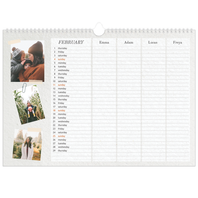 Family Planners A3 Landscape — Crafted Planner - Family of 4 [February]