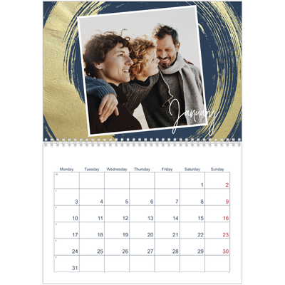 A4 Double Photo Calendar — Gold brush backgrounds [January]