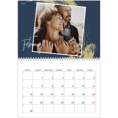 A4 Double Photo Calendar — Gold brush backgrounds [February]