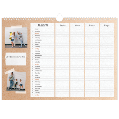 Family Planners A3 Landscape — Crafted Planner - Family of 4 [March]