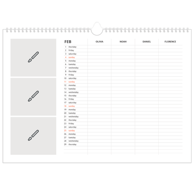 Family Planners A3 Landscape — Design your own planner - Family of 4 [February]