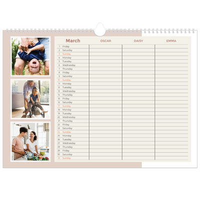 Family Planners A3 Landscape — Earthy frames Planner - Family of 3 [March]