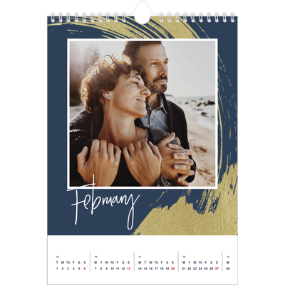 A4 Photo Calendar — Gold brush backgrounds [February]