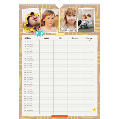 A3 Family Planner — Rustic Planner - Family of 4 [April]