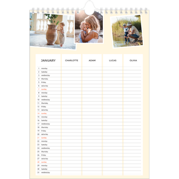 A4 Photo Calendar — Modern Planner - Family of 4