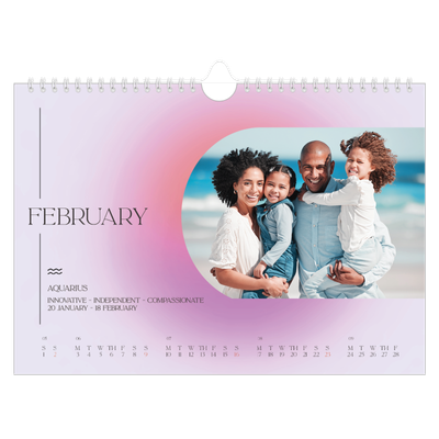 A4 Landscape Photo Calendar — Astrology gradients [February]