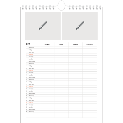 A4 Family Planner — Design your own planner - Family of 4 [February]