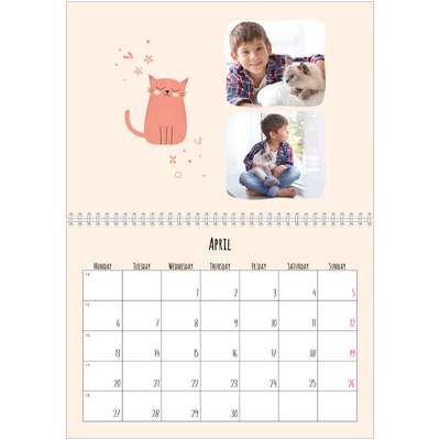 A4 Double Photo Calendar — Cat paws and doodles [April]