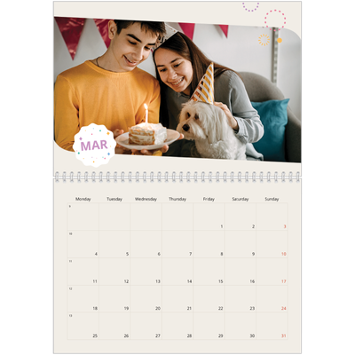 A4 Double Photo Calendar — Iconic birthday [March]